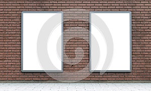 Blank lightboxes or street LCD panels on brown brick wall