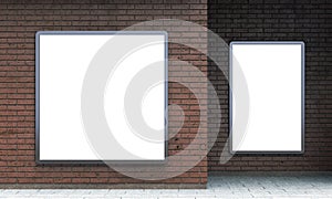 Blank lightboxes or street LCD panels on brown brick wall