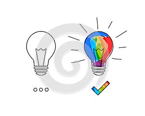A blank lightbulb and a colorful light bulb as creative idea and comparison concept