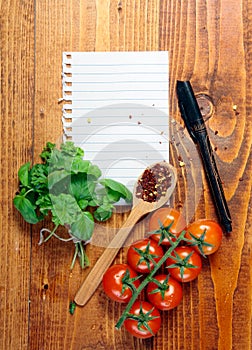 Blank lined paper with cooking ingredients