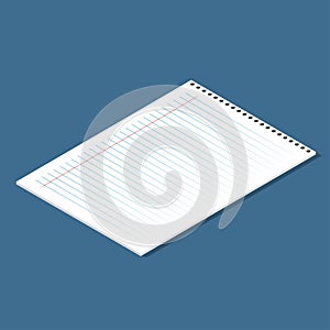 Blank lined paper sheet, isometric. Sheet from school notebook