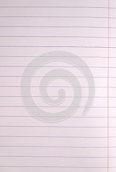 Blank lined white paper sheet from notebook on white background with blue lines