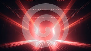 blank live show stage arena with fantastic dazzling red laser lighting. generative AI