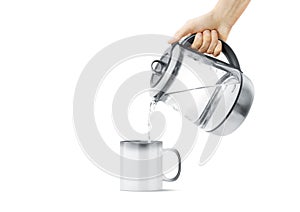 Blank magic mug filling with teapot mock up, isolated