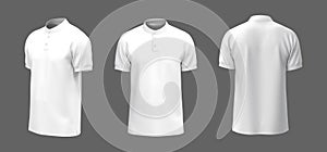 Blank mandarin collar t-shirt mockup in front, side and back views