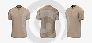 Blank mandarin collar t-shirt mockup in front, side and back views