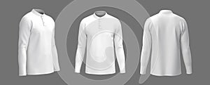 Blank mandarin collar t-shirt mockup in front, side and back views photo