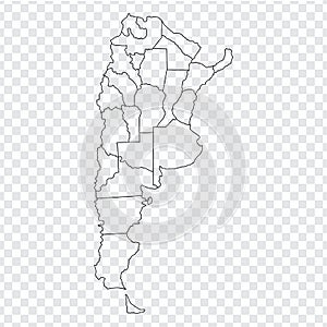 Blank map Argentina. High quality map Argentina with provinces on transparent background for your web site design, logo, app, UI.