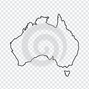 Blank Map of Australia. Thin line Australia map a transparent background.