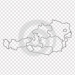 Blank map Austria. High quality map Austria with provinces on transparent background for your web site design, logo, app, UI.