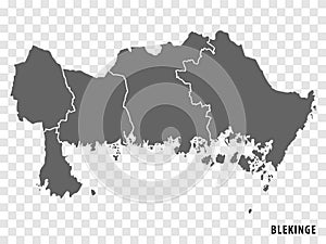 Blank map Blekinge County  of  Sweden. High quality map Blekinge County on transparent background for your web site design, logo,