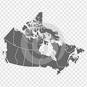 Blank map of Canada. High quality map of  Canada with provinces on transparent background for your web site design, logo, app, UI. photo