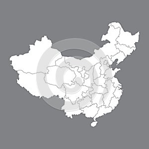 Blank map China. Map of China with the provinces. High quality map of China on gray background. Stock vector photo