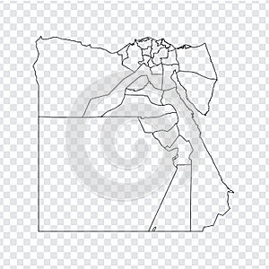 Blank map Egypt. High quality map Egypt with provinces on transparent background for your web site design, logo, app, UI