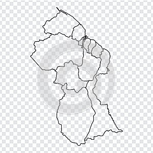 Blank map Guyana. High quality map of  Guyana with provinces on transparent background for your web site design, logo, app, UI.