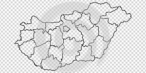 Blank map of Hungary. High quality map of  Hungary with provinces on transparent background for your web site design, logo, app, U photo