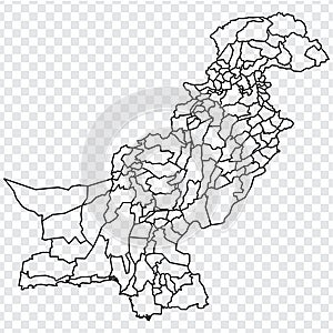 Blank map Islamic Republic of Pakistan. Districts of Pakistan map. High detailed vector map  on transparent background for your we