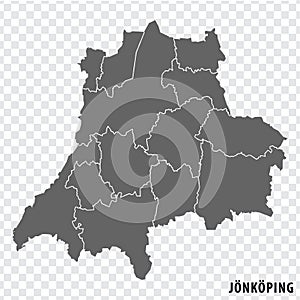 Blank map Jonkoping County  of  Sweden. High quality map Scania County on transparent background for your web site design, logo, a