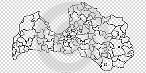 Blank map of Latvia. Departments  and Districts of Latvia map. High detailed gray vector map of Republic of Latvia on transparent