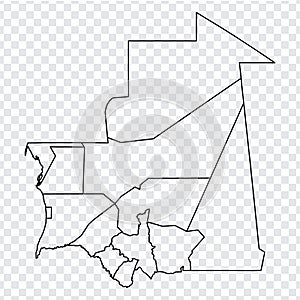 Blank map Mauritania. High quality map of  Mauritania with provinces on transparent background for your web site design, logo, app