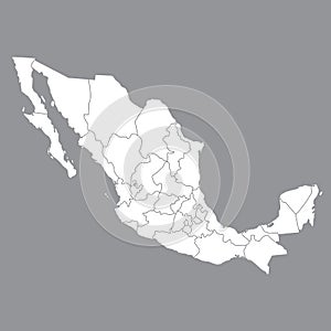 Blank map Mexico. Map of Mexico with the provinces. High quality map of Mexico on gray background. Stock vector.