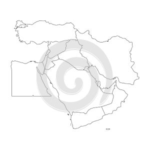 Blank map of Middle East, or Near East. Simple flat outline vector ilustration