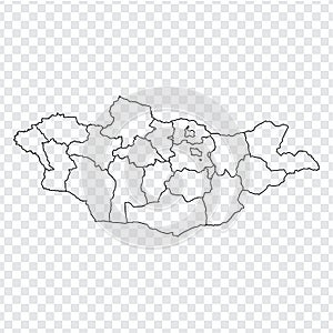 Blank map Mongolia. High quality map Mongolia with provinces on transparent background for your web site design, logo, app, UI.