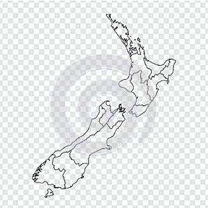 Blank map of New Zealand. High quality map of  New Zealand with provinces on transparent background for your web site design, logo