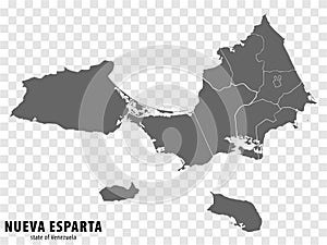 Blank map Nueva Esparta State of Venezuela. High quality map Nueva Esparta State with municipalities