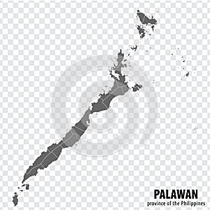 Blank map Palawan of Philippines. High quality map Province of Palawan with districts on transparent background