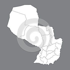 Blank map Paraguay. High quality map of Paraguay with borders of the regions.