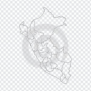 Blank map  Peru. High quality map  Peru with provinces on transparent background for your web site design, logo, app, UI.