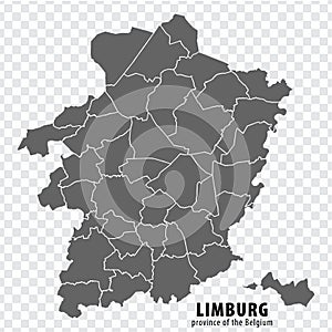 Blank map Province Limburg of Belgium. High quality map Limburg with municipalities on transparent background