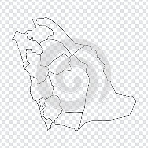 Blank map Saudi Arabia. High quality map of Saudi Arabia on transparent background. Map of Saudi Arabia with the provinces. photo