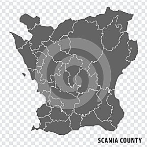 Blank map Scania County  of  Sweden. High quality map Scania County on transparent background