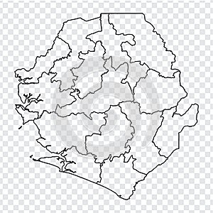 Blank map Sierra Leone. High quality map Republic of Sierra Leone with provinces on transparent background for your web site desig