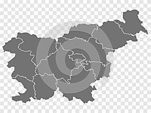 Blank map of Slovenia . Departments  and regions of Slovenia map. High detailed gray vector map of Republic of Slovenia on transpa