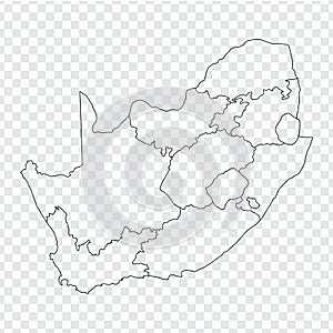 Blank map South Africa. High quality map of South Africa with the provinces on transparent background.