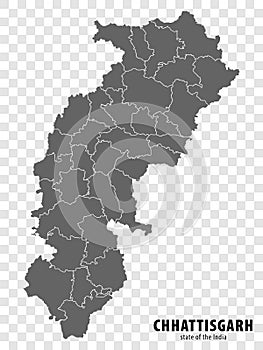 Blank map State Chhattisgarh of India. High quality map Chhattisgarh with municipalities on transparent background
