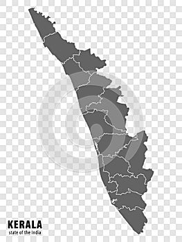 Blank map State  Kerala of India. High quality map Kerala with municipalities on transparent background for your web site design,