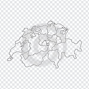 Blank map Switzerland. High quality map Switzerland with provinces on transparent background for your web site design, logo, app,