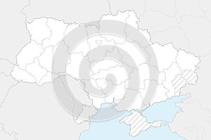 Blank map of Ukraine with regions, administrative divisions and territories claimed by Russia