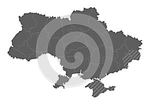 Blank map of Ukraine with regions, administrative divisions and territories claimed by Russia