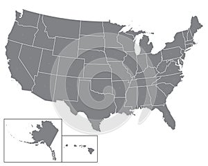 Blank map USA.  United States of America. States of USA map. High detailed gray vector map of USA  white background for your web s