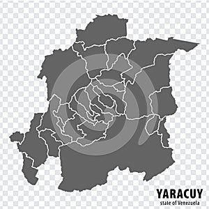Blank map Yaracuy State of Venezuela. High quality map Yaracuy State with municipalities on transparent background