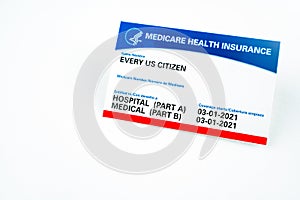 Medicare Health insurance card with every us citizen text photo