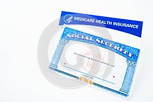 Blank Medicare health insurance and social security card isolated on white