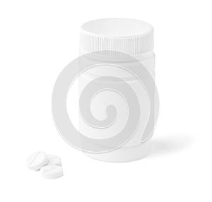 Blank medicine bottle and tablets