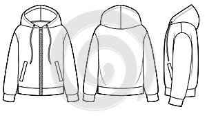 Blank Men's and Women's hoodies in front, back and side views.
