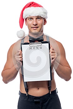 Blank for the menu in the hands of Santa